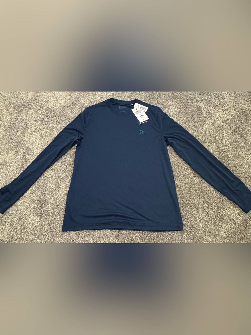 Original Penguin Long Sleeve Crewneck Tee - Dark Navy with Teal Logo